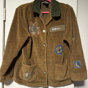 Teddi Brown Fleece Jacket with Green Collar